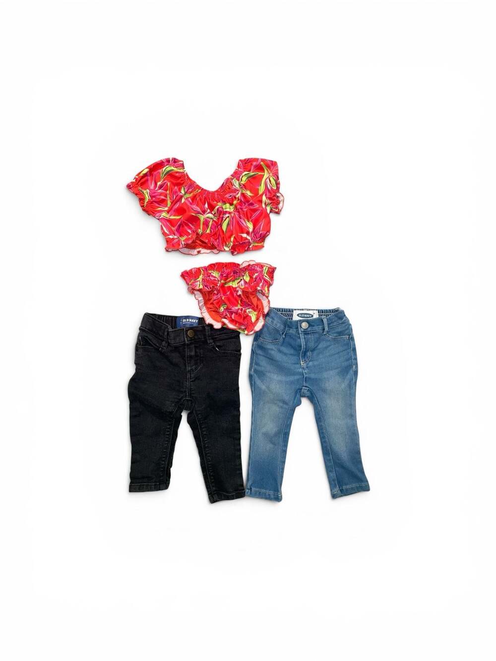 Old Navy Baby Girls Floral Swim Set and Two Pairs of Skinny Jeans